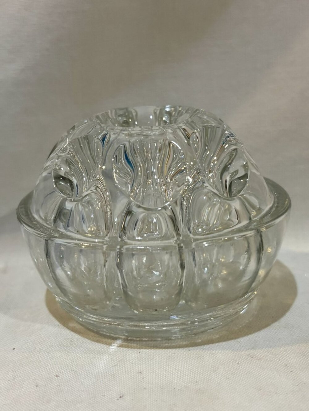 Vintage Clear Glass Flower Frog Reims France 9 Stem Holes